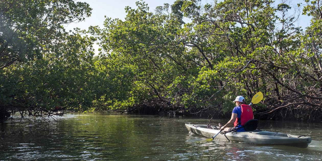 Kayak à travers la mangrove de Lucayan National Park - Bahamas