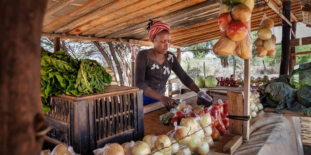 Étal de fruits et légumes dans une village - Botswana