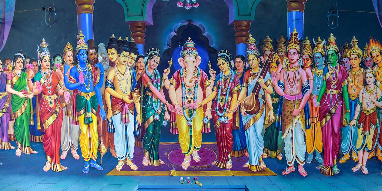 Fresque des Dieux et Déesses hindous au Temple Manakula Vinayagar - Pondichéry - Inde