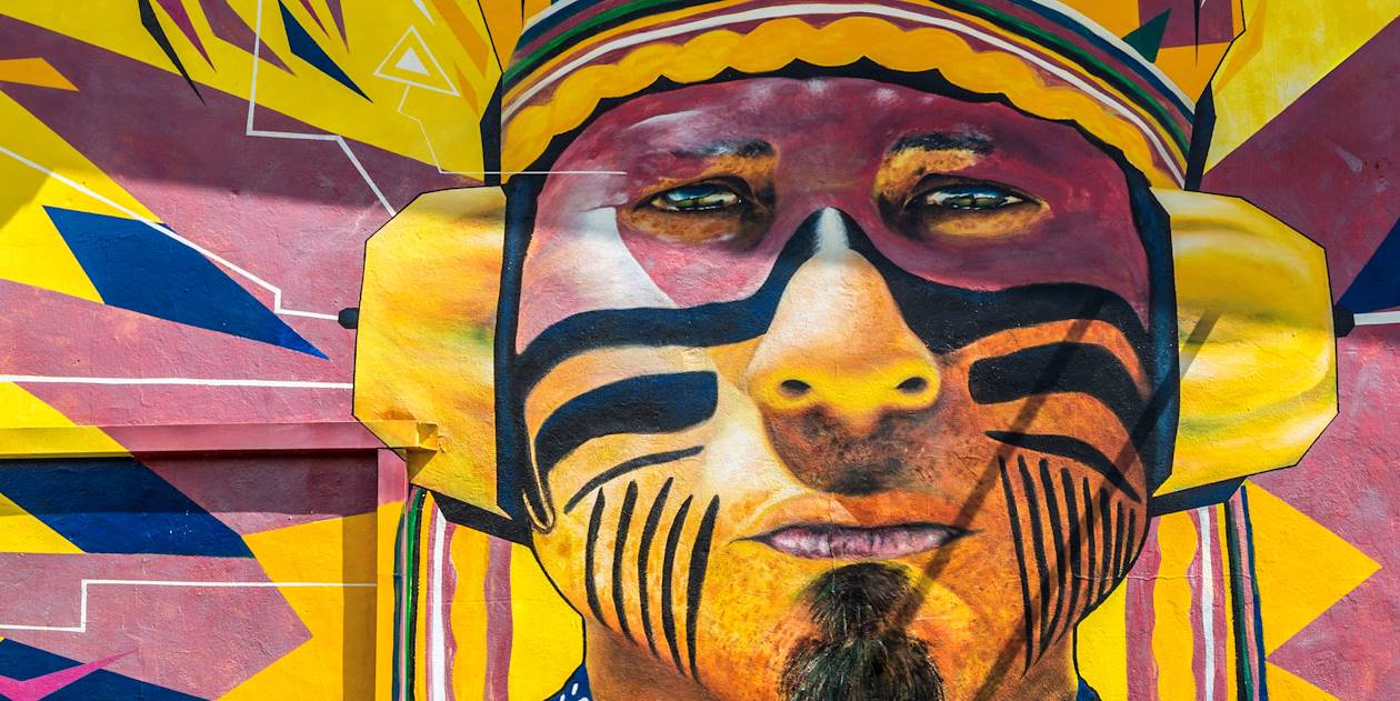 Street art représentant un chef amérindien à Cayenne - Guyane