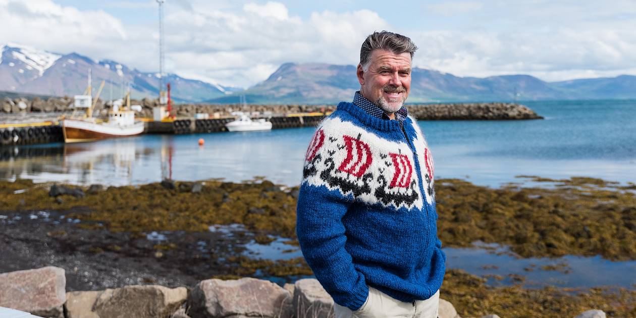 Portrait du propriétaire de Ektafiskur, restaurant et entreprise de production de poissons salés - Hauganes - Nord - Islande