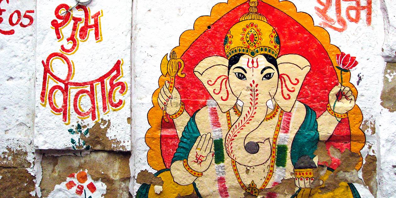Peinture murale représentant Ganesh, Dieu Hindou - Jaisalmer - Inde