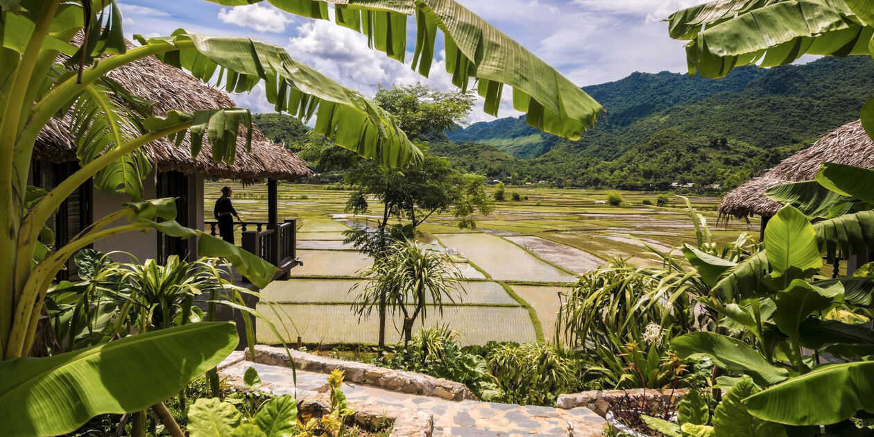Terrasse avec vue sur les rizières de Mai Chau - Vietnam