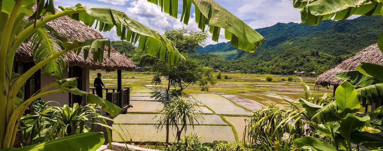 Terrasse avec vue sur les rizières de Mai Chau - Vietnam
