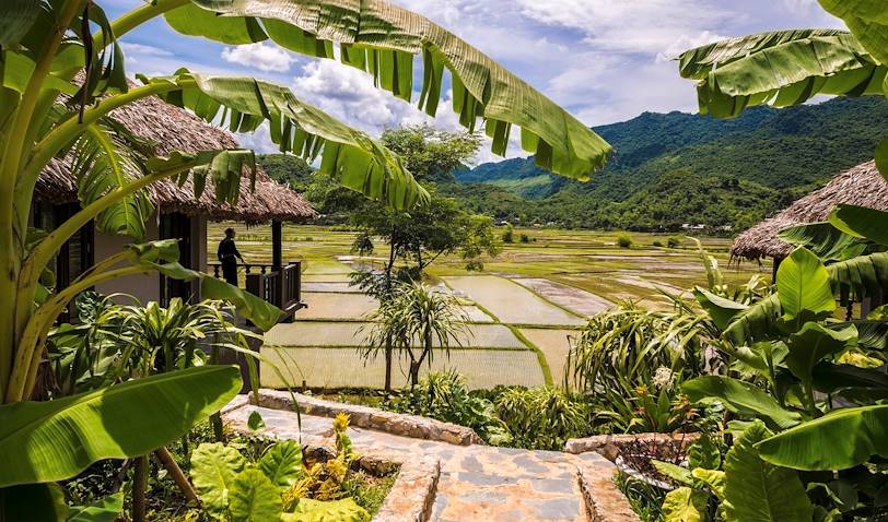 Terrasse avec vue sur les rizières de Mai Chau - Vietnam
