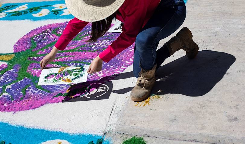 Atelier de création de tapis en sciure de bois à Huamantla -Tlaxcala - Mexique