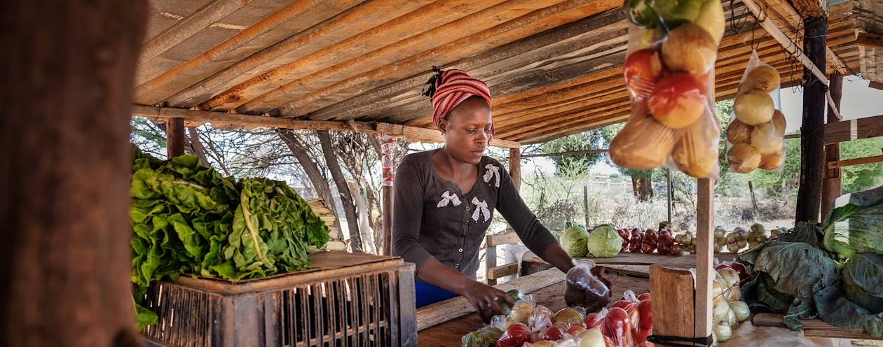 Étal de fruits et légumes dans une village - Botswana