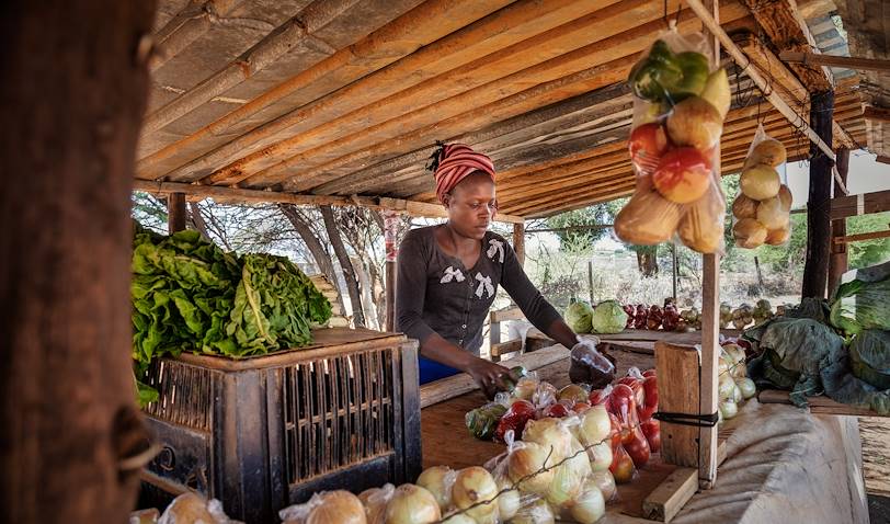 Étal de fruits et légumes dans une village - Botswana