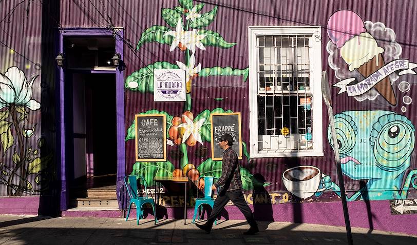 Coffee shop dans le quartier de Cerro Alegre - Valparaiso - Chili