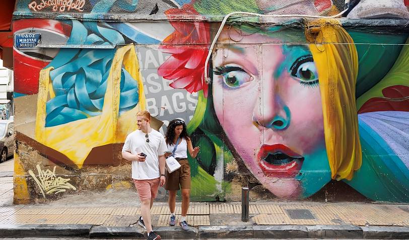 Street art à Psyri, le quartier historique d'Athènes - Grèce