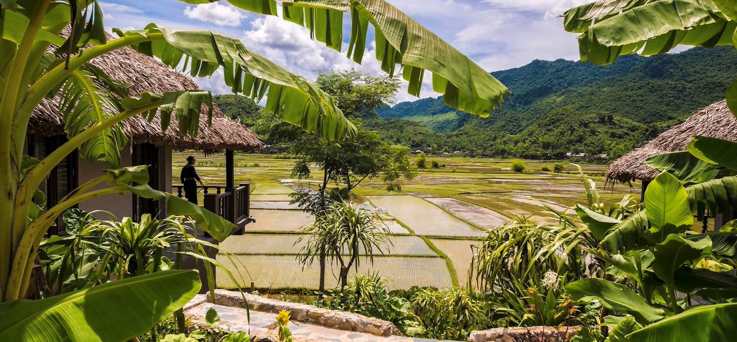 Terrasse avec vue sur les rizières de Mai Chau - Vietnam