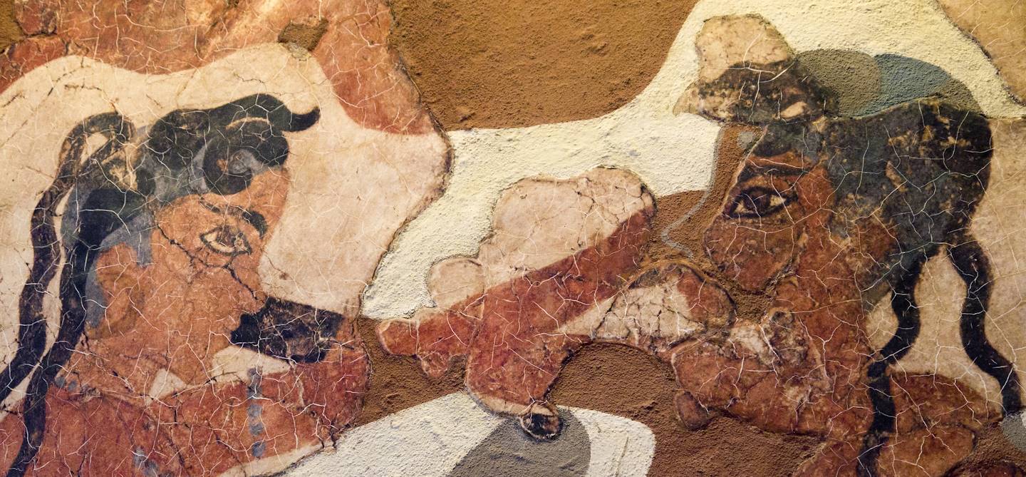 Fresque dans le site archéologique d'Akrotiri - Santorin - Grèce