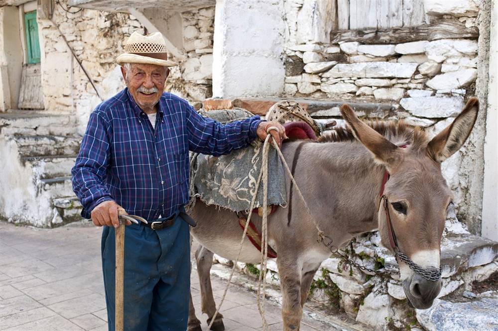 Vieil homme et son âne sur l'île de Paros - Cyclades - Grèce