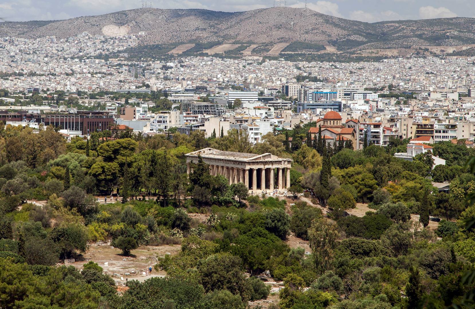 Vue sur la ville et le Temple d'Héphaïstos depuis l'Acropole et le Parthénon - Athènes - Grèce