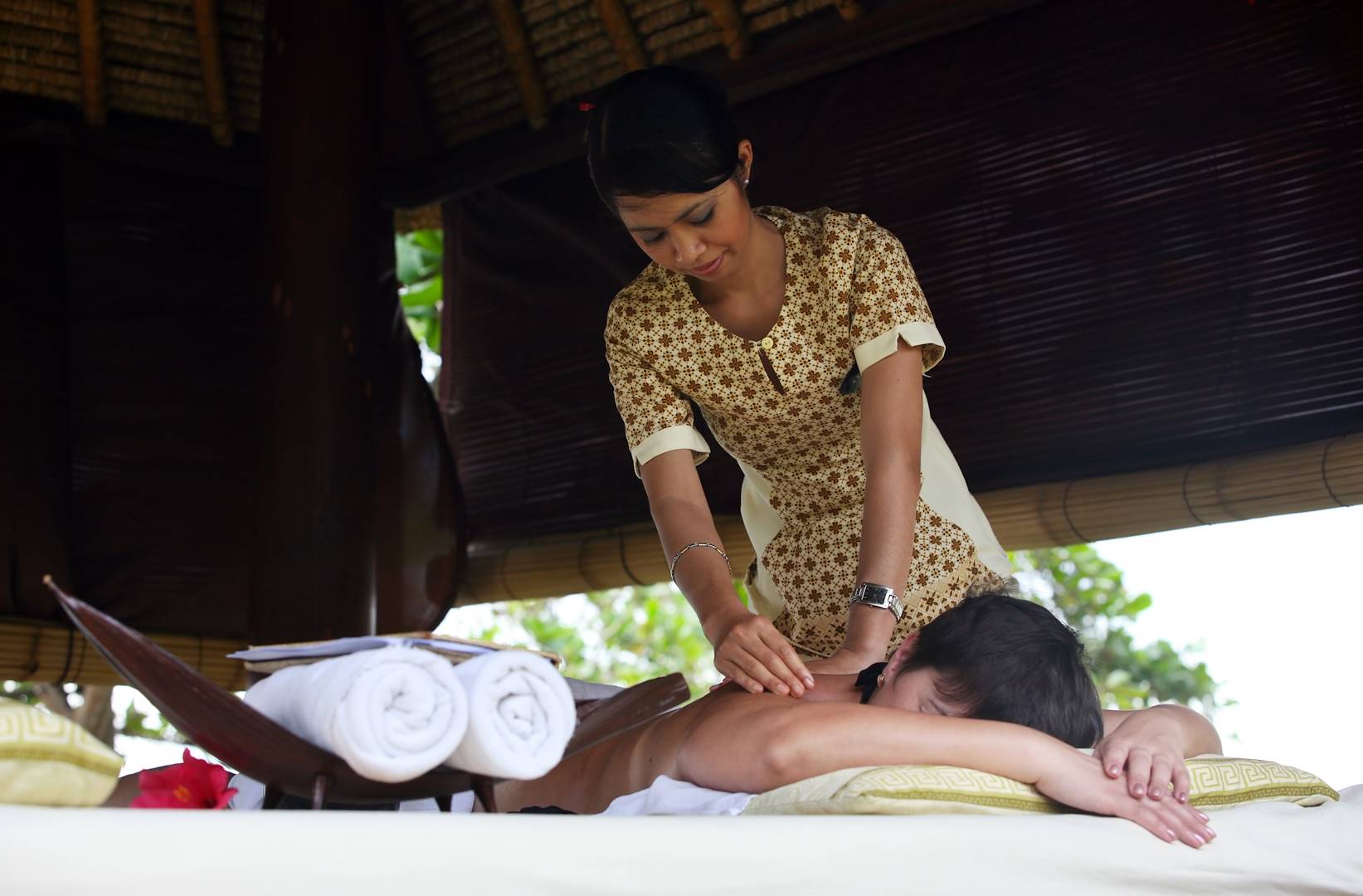 Son giving mom a massage