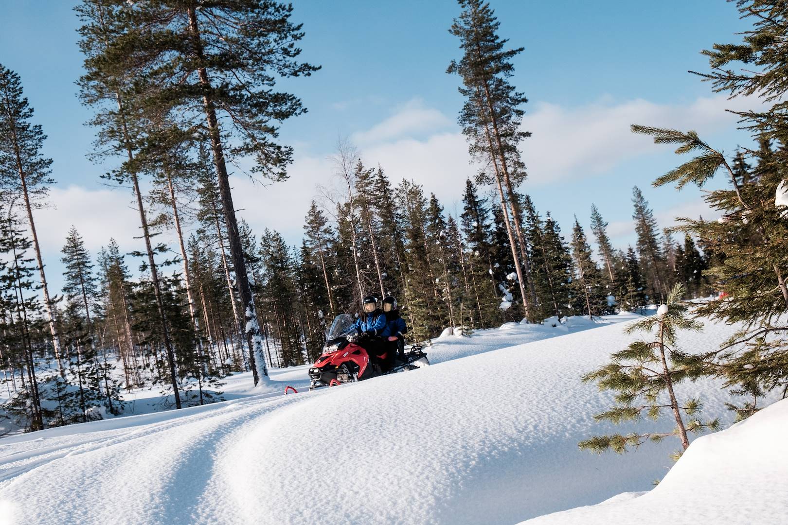 Balade en motoneige à travers la forêt enneigée - Québec - Canada