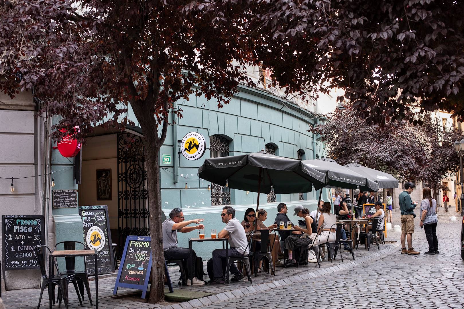 Terrasse animée dans le quartier Paris Londres - Santiago - Chili
