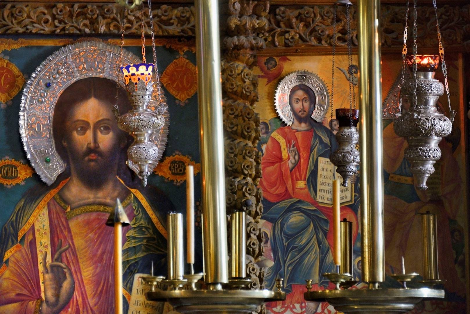 Icônes religieuses dans le Monastère orthodoxe Toplou - Crète - Grèce
