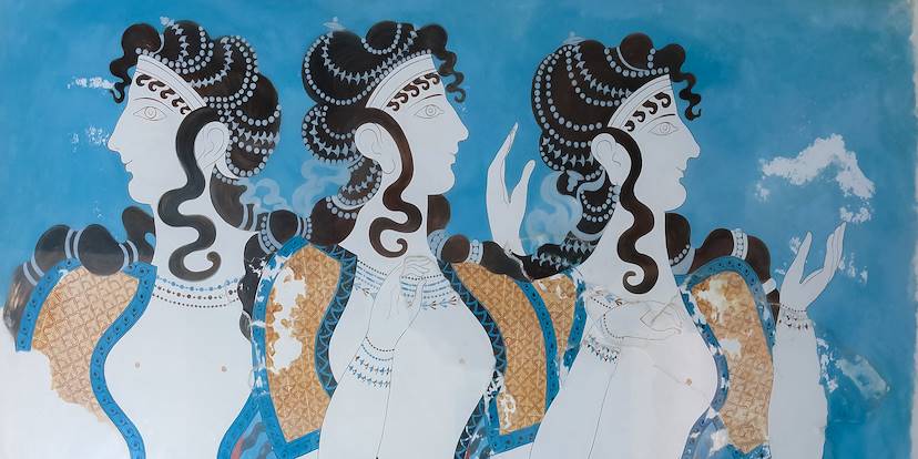 fresque des Dames en Bleu venant du site Minoen de Knossos - Crète -Grèce