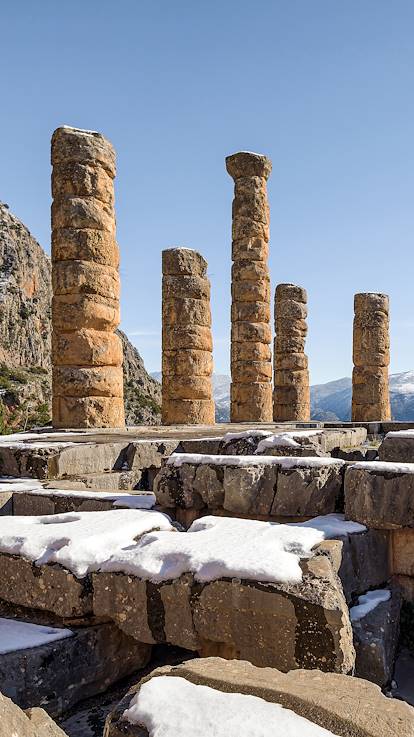 Site archéologique de Delphes, sous la neige - Grèce