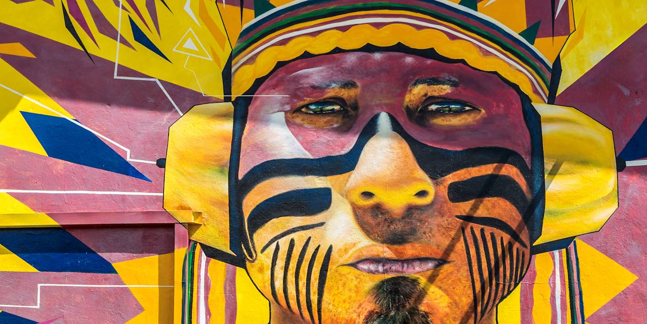Street art représentant un chef amérindien à Cayenne - Guyane