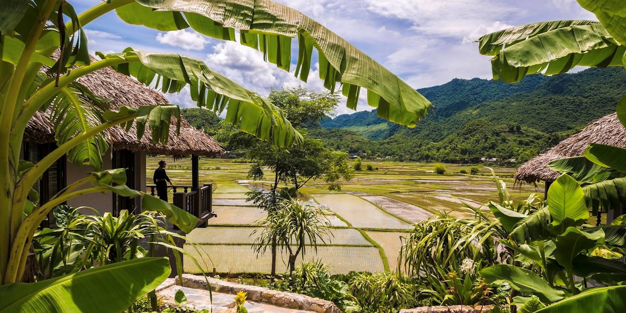 Terrasse avec vue sur les rizières de Mai Chau - Vietnam